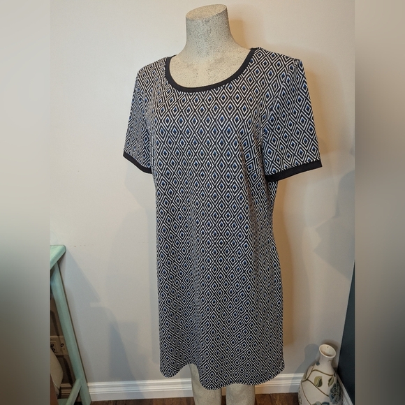 Long Tall Sally Shift Dress Short Sleeve Diamond Jacquard US 14 - Picture 11 of 17